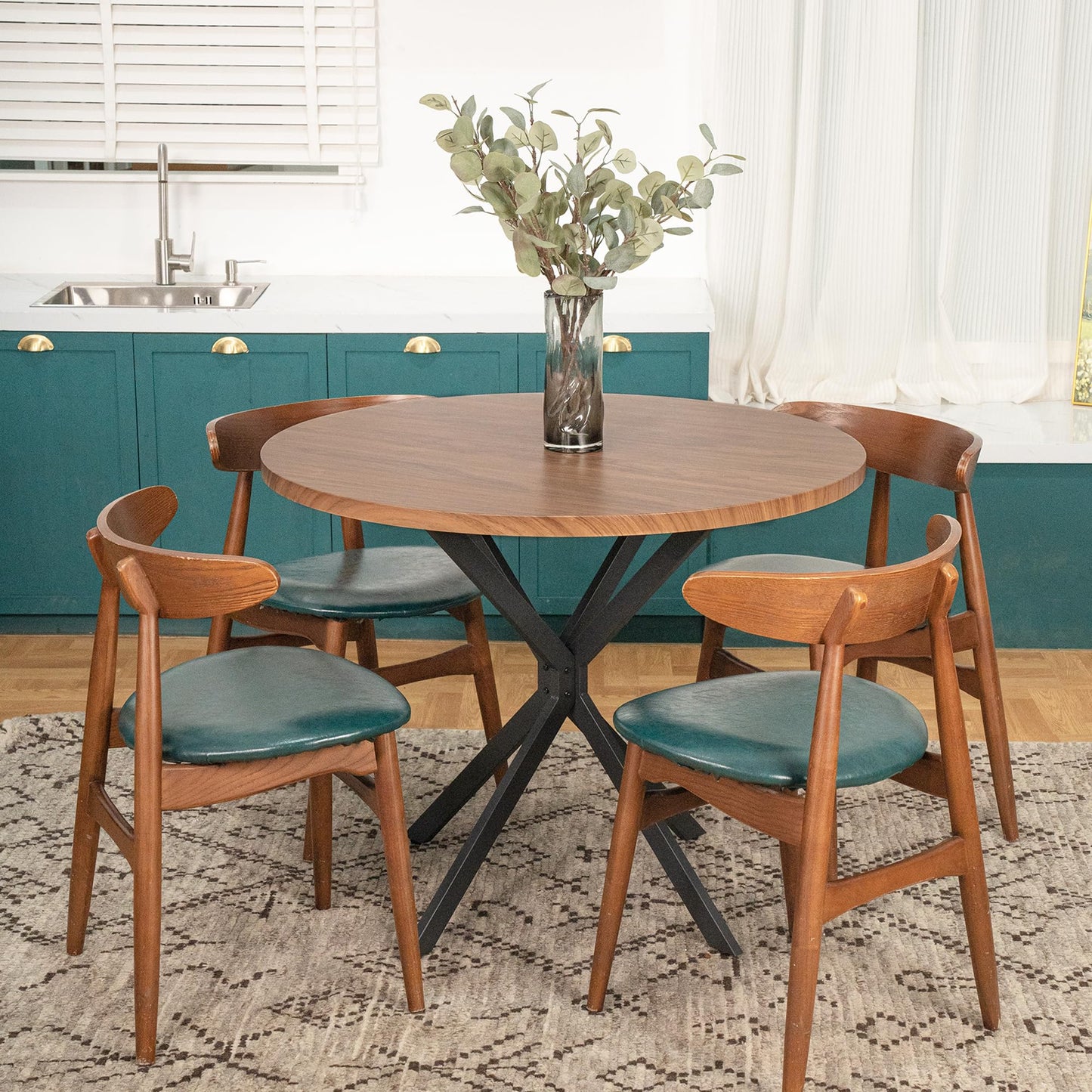 AWQM Industrial Round Dining Table, Dining Table for 4