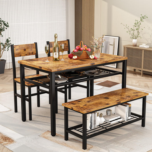 AWQM industrial wooden 4-piece kitchen dining table set for 4 people