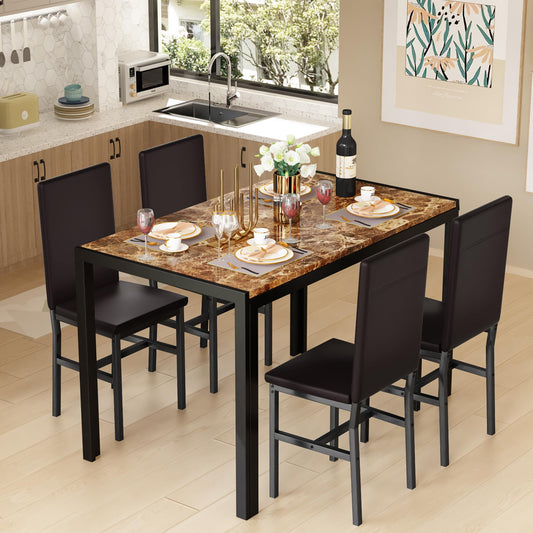 AWQM Modern Kitchen Marble Dining Table and Chairs Set, 4 Person Dining Table Set