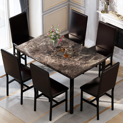 AWQM Marble 6 Person Dining Table Set 7 Piece Kitchen Table and Chairs