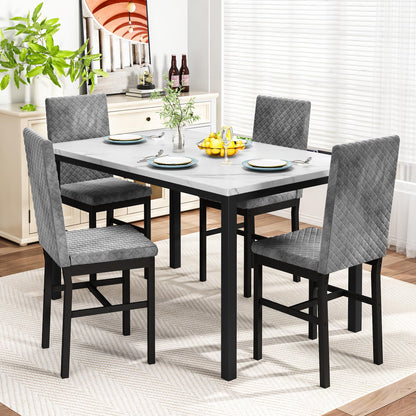 AWQM marble dining table, dining table for 4, velvet stool dining table