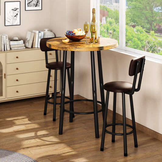 AWQM  Industrial Wooden Pub Dining Set of 3, Modern Pub Table for Two