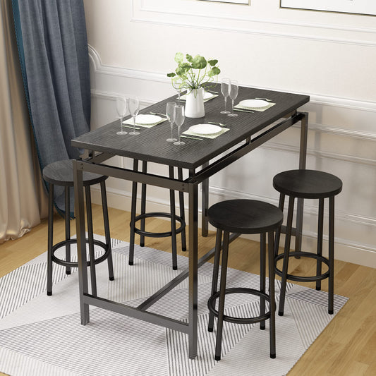 AWQM Industrial Wooden Bar 5-Piece Dining Table Set for 4