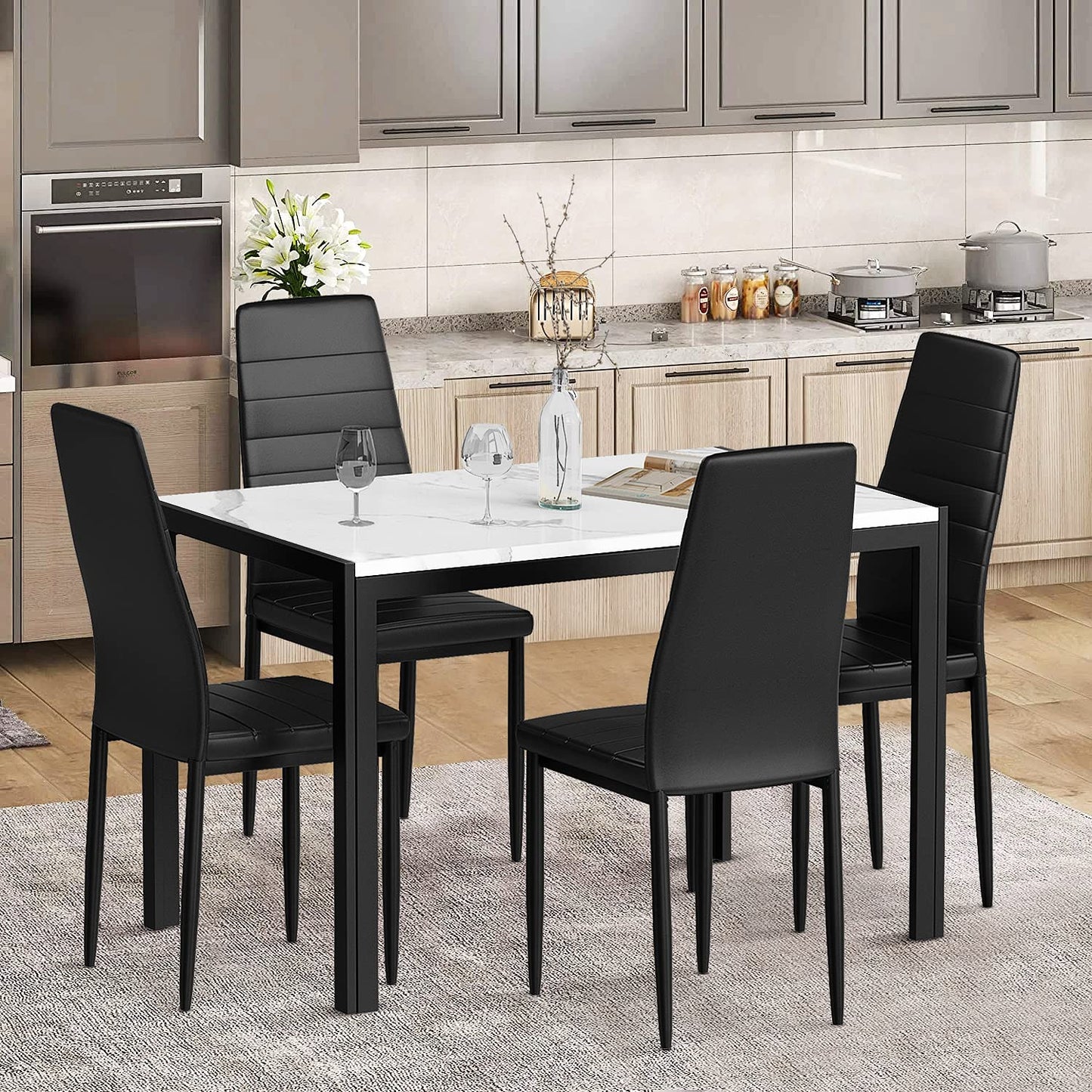 AWQM Marble Dining Table and Chairs for 4, 5-Piece Dining Set