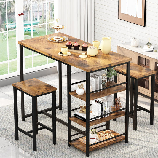 AWQM Industrial Wood 2-Person Dining Table Set with High Bar