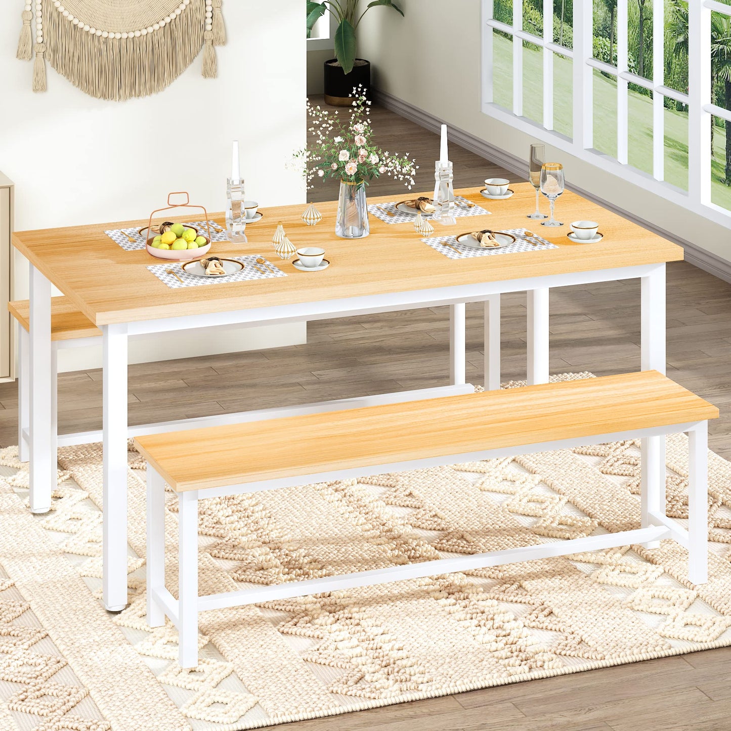 AWQM Industrial Style 4-Person Dining Table Set, 47.2 Inch Kitchen Dining Table