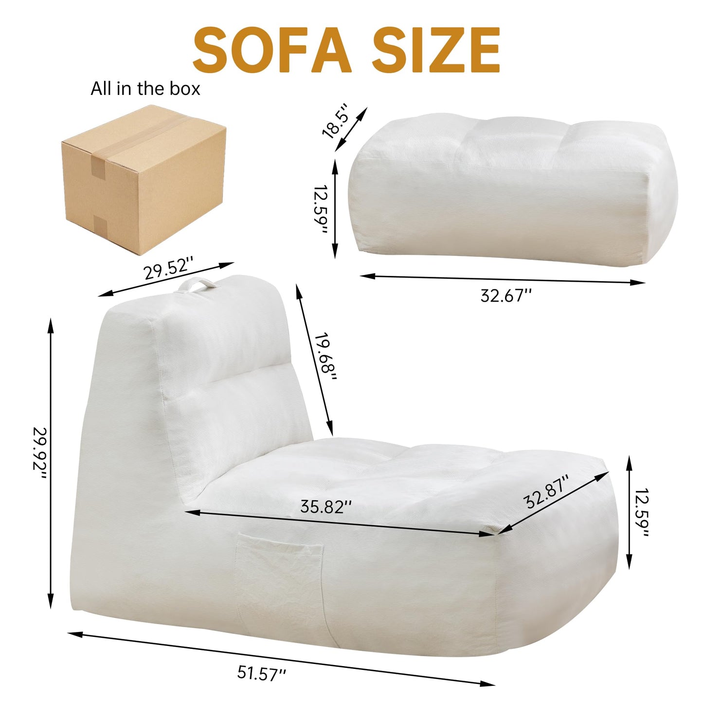 AWQM Oversized Bean Bag Adult Sofa Chair with Ottoman