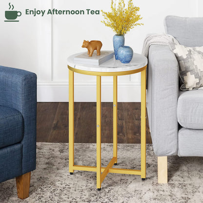 AWQM marble modern side table with gold rim small coffee table round table