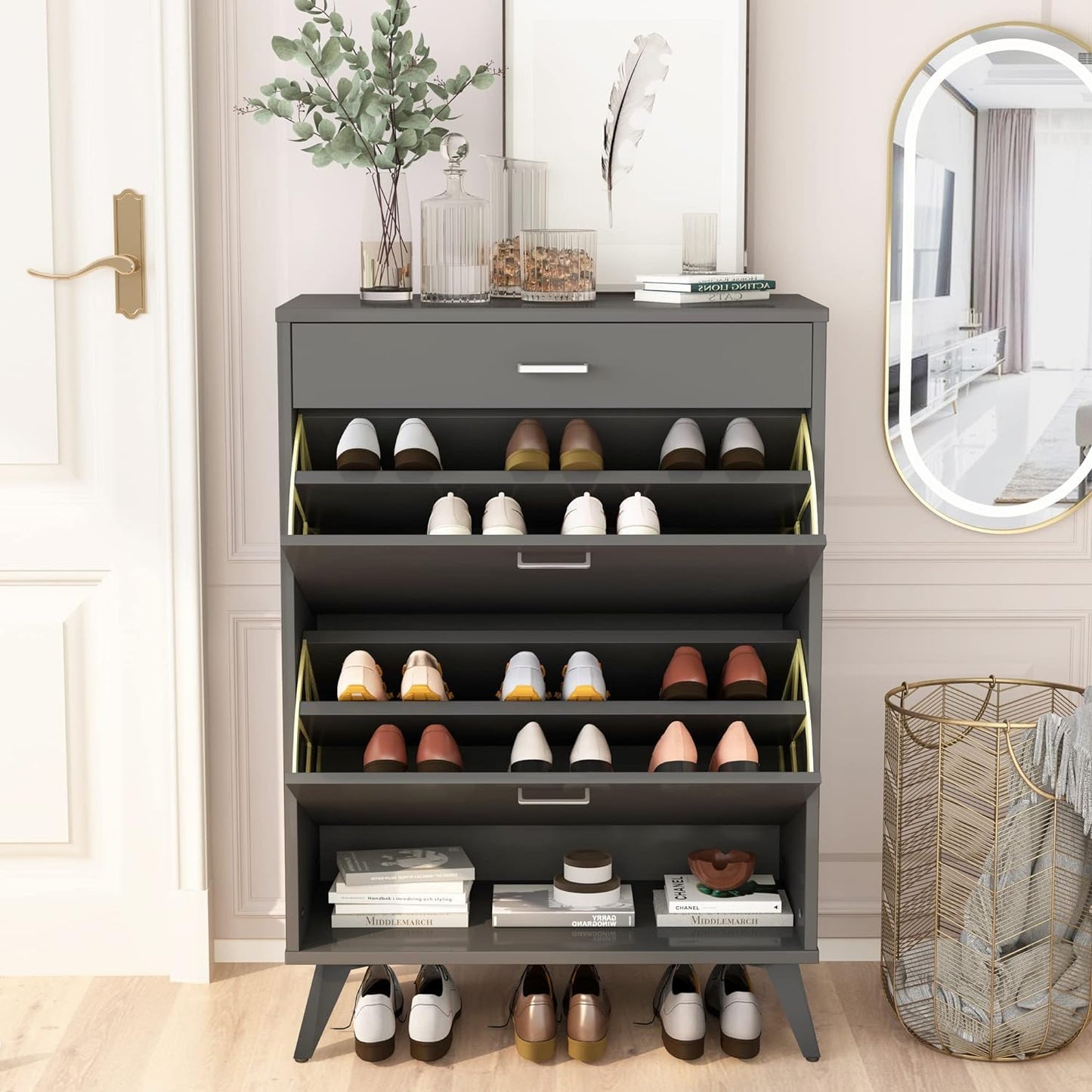 AWQM Entryway Shoe Cabinet, Freestanding Shoe Cabinet with 2 Flip-Flop Drawers