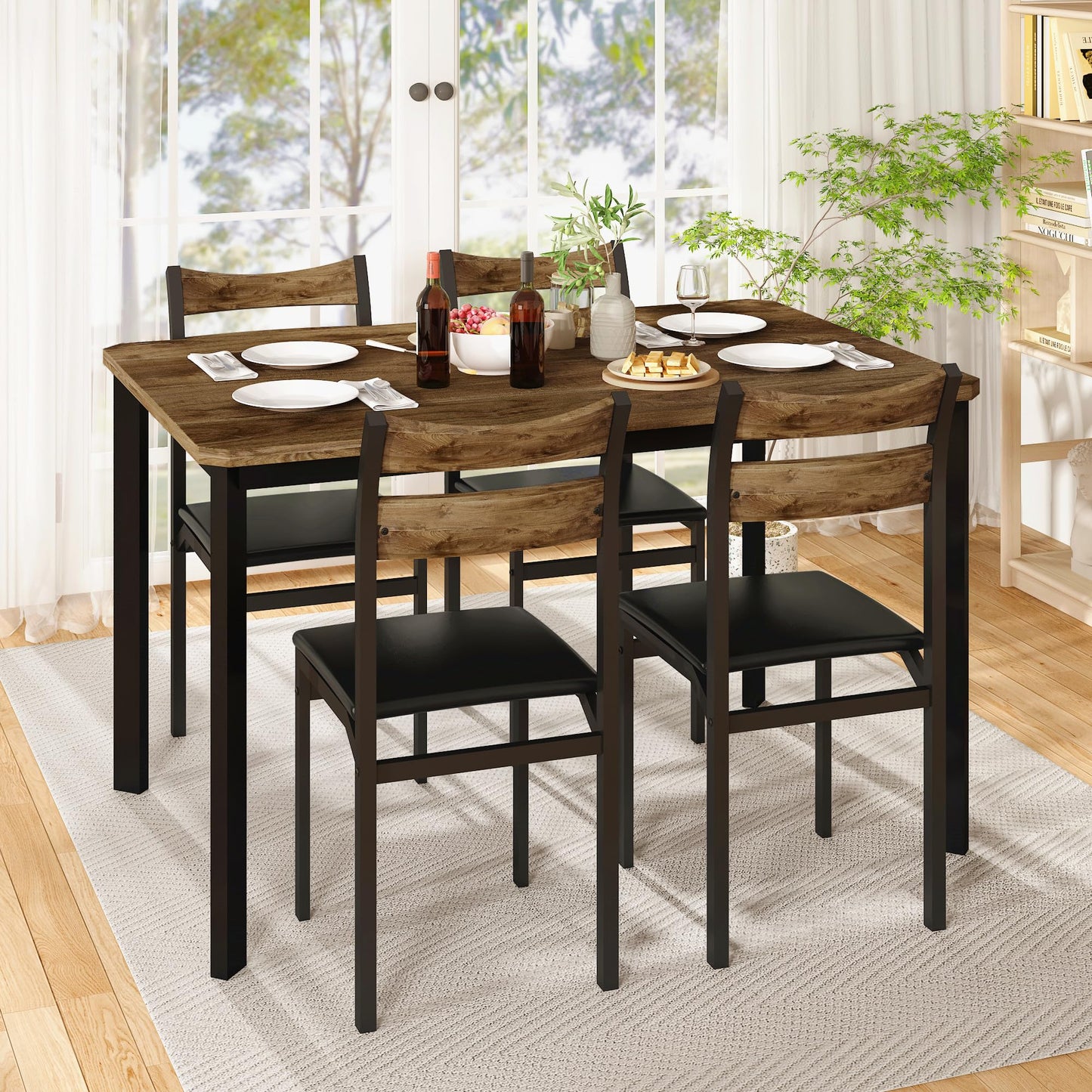 AWQM Modern Wooden Kitchen Table and Chairs Set, Dining Table Set for 4