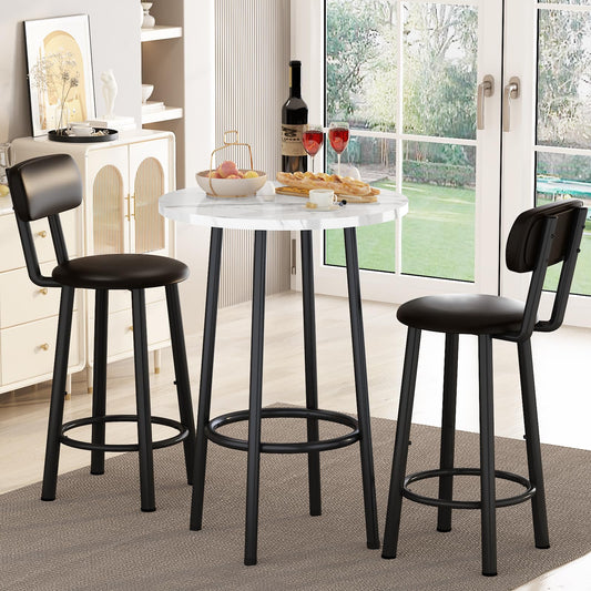 AWQM Round Marble Table and Chair Set with PU Leather Stools