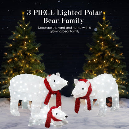 AWQM 3 Piece Light Up Polar Bear Family Holiday Light Up Decorations