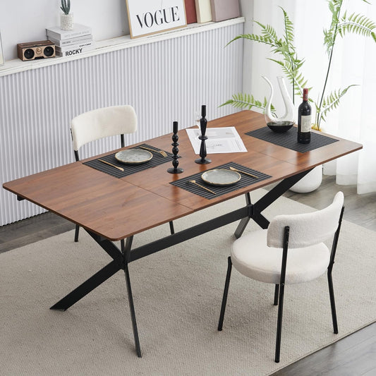 AWQM Industrial Wooden Black Metal Leg Dining Table and Chairs for 2 Persons