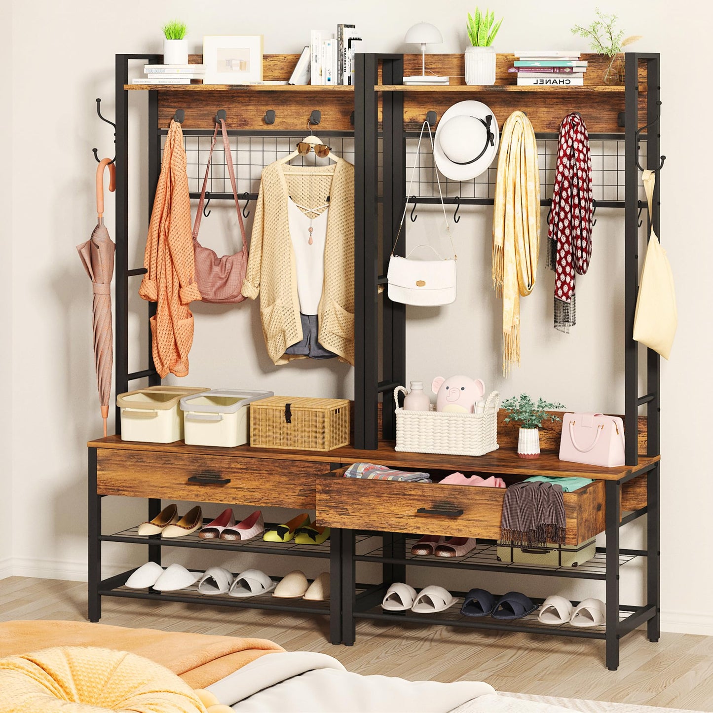 WAQM with bench and shoe cabinet, 5-in-1 coat rack