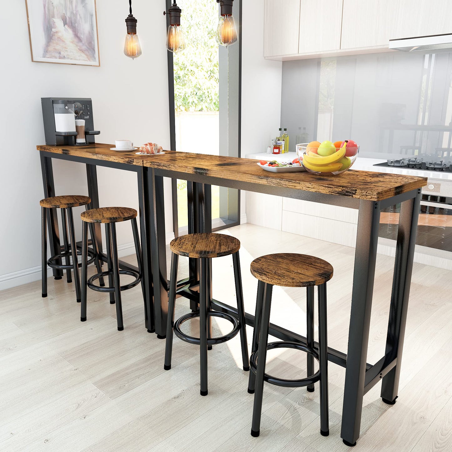 AWQM Industrial Wood Bar High Table with 2 Stools