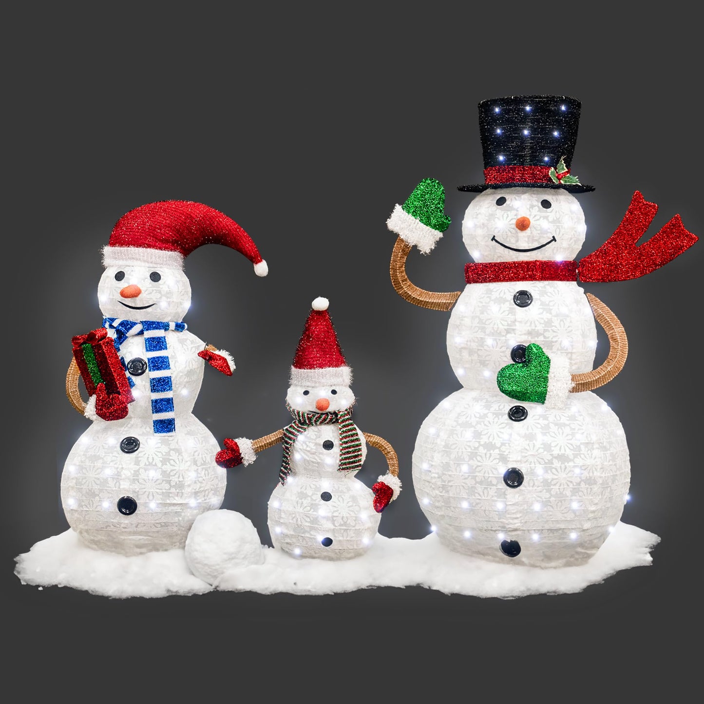 AWQM 3 Piece Pre-Lit Christmas Snowman Family Glitter Glow Snowman