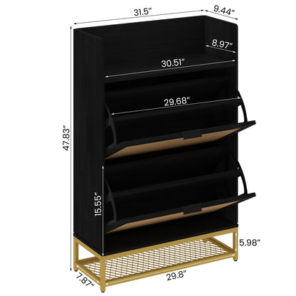 AWQM Natural Rattan Shoe Cabinet with Metal Legs and Open Shelf