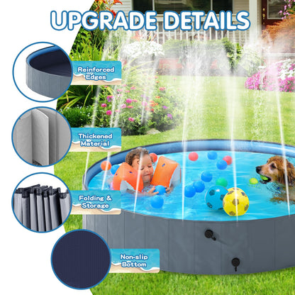 AWQM Collapsible Dog Pool with Sprinkler, Outdoor Portable Non-Slip Kids Pools