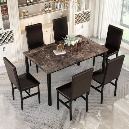 AWQM Marble 6 Person Dining Table Set 7 Piece Kitchen Table and Chairs