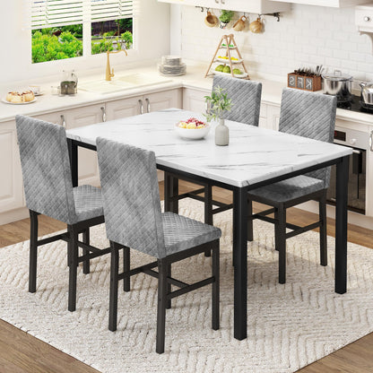 AWQM marble dining table, dining table for 4, velvet stool dining table