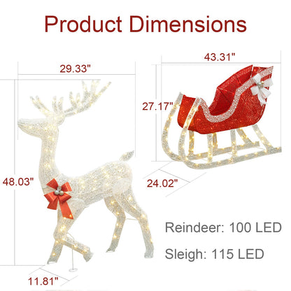 AWQM 4FT Christmas Decorated Reindeer and Sleigh Set