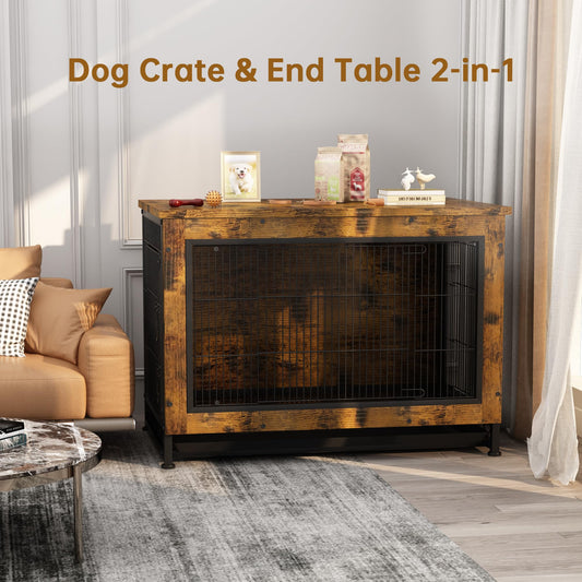 AWQM wooden dog crate furniture with pull out tray, three door dog kennel