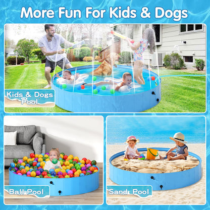 AWQM Collapsible Dog Pool with Sprinkler, Outdoor Portable Non-Slip Kids Pools