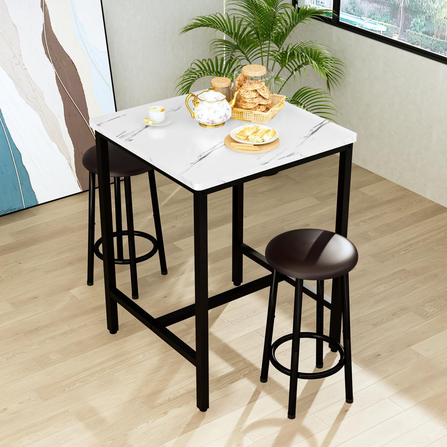 AWQM 3 Piece Bistro Table Set for 2, Kitchen Square Breakfast Table Set, Bar Table