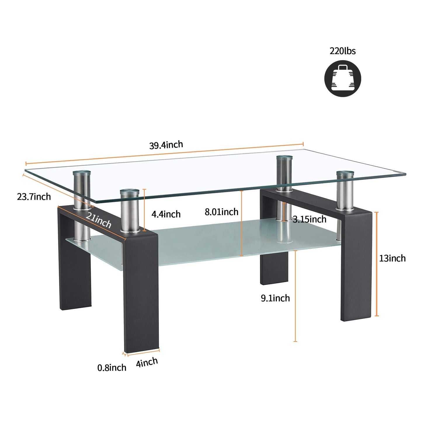 AWQM Modern Medium Coffee Table Metal Legs Glass Coffee Table