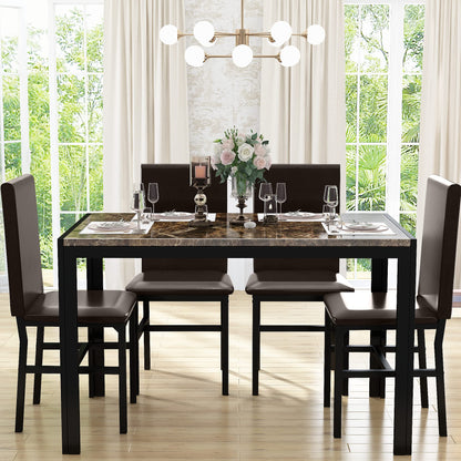 AWQM Marble Dining Table and Chairs for 4, 5-Piece Dining Set