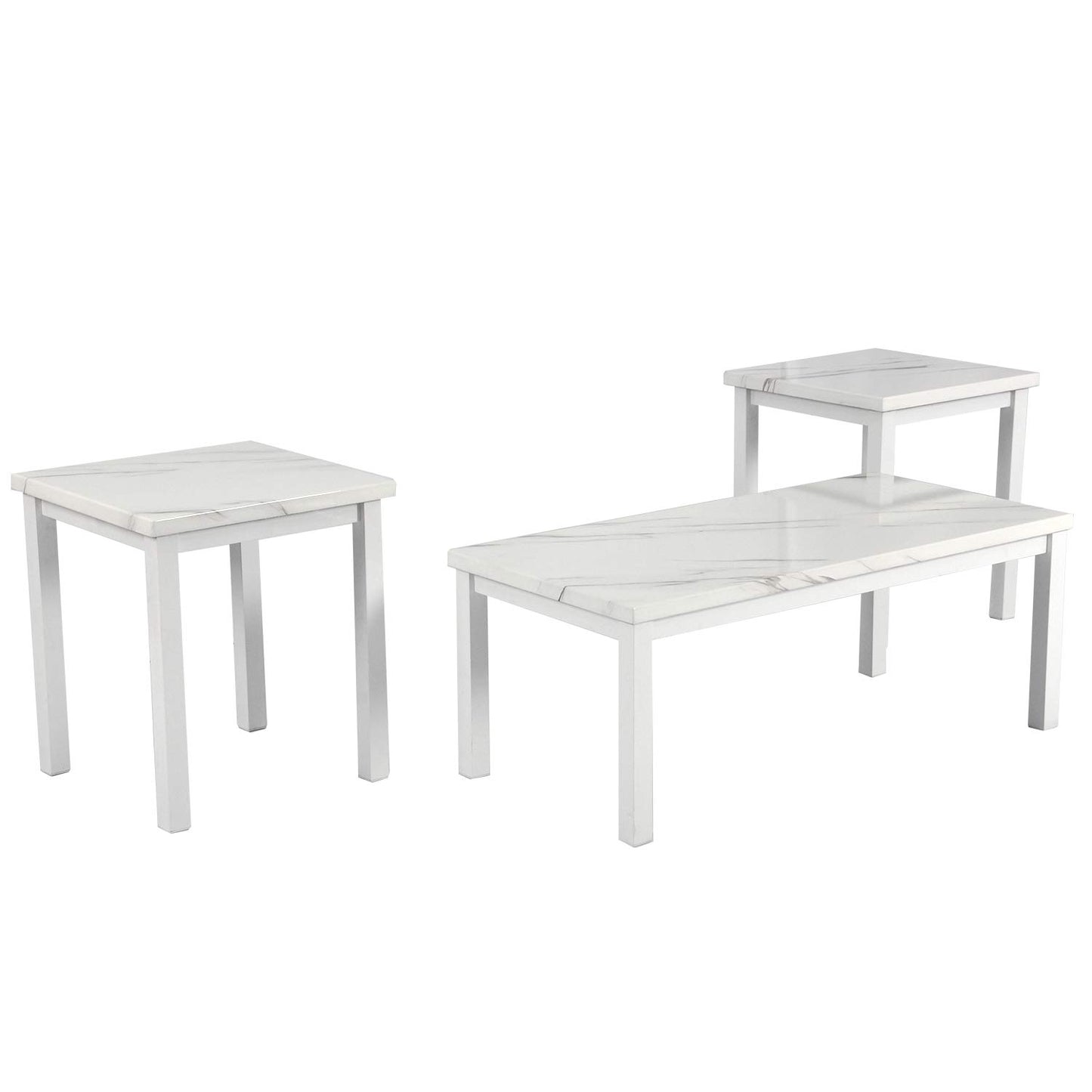 AWQM Artificial Marble Coffee Table Set, 2 Side Tables