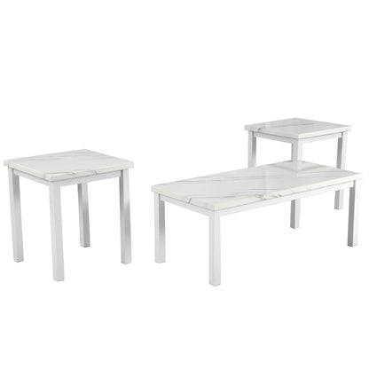 AWQM Artificial Marble Coffee Table Set, 2 Side Tables