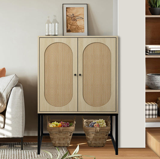 AWQM Natural Rattan Double Door Tall Cabinet