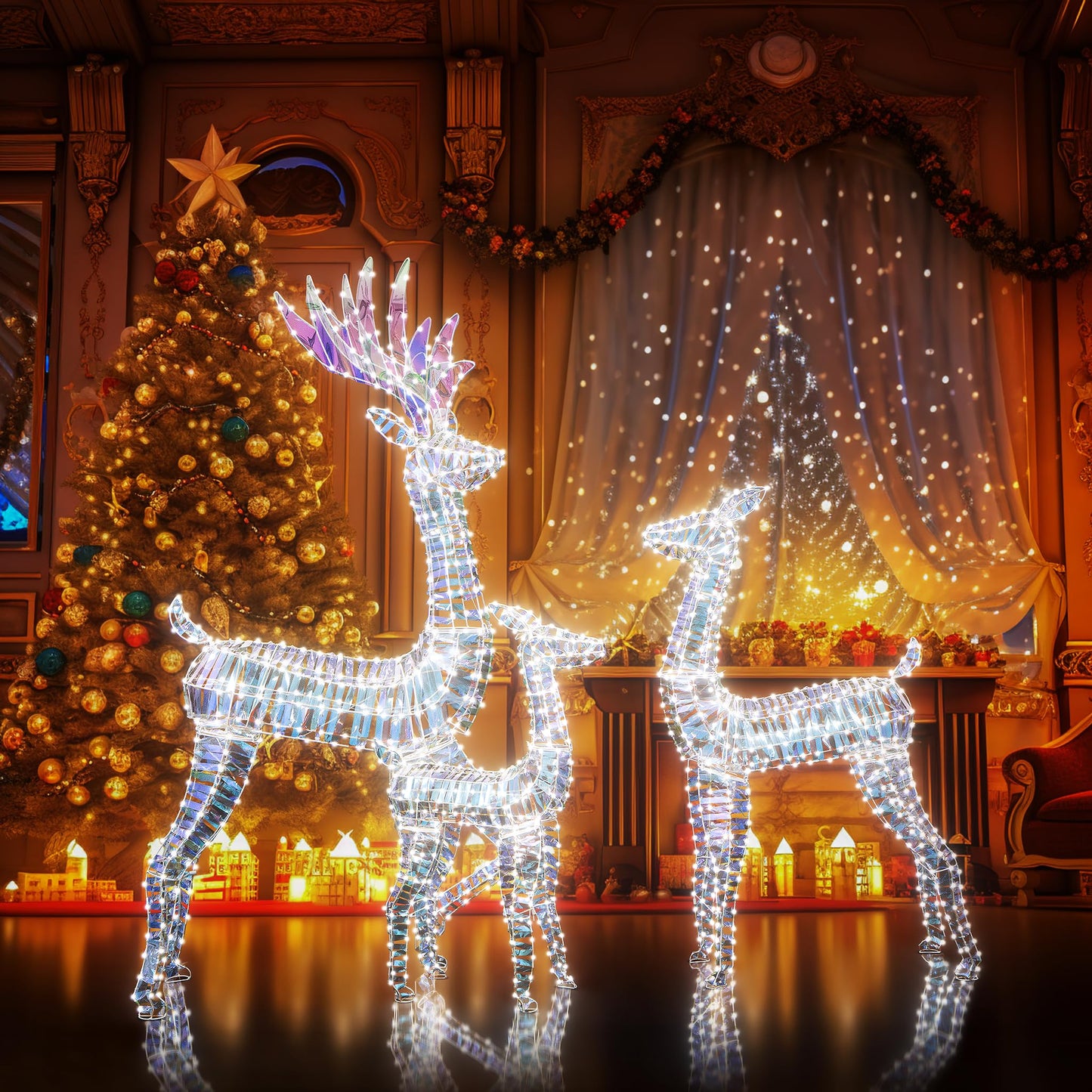 AWQM 3-Piece Christmas Reindeer Light Set, 50+80+100 LEDs