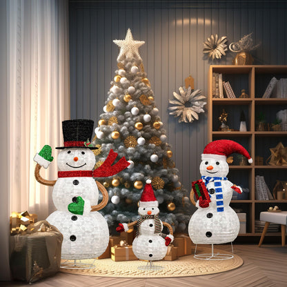 AWQM 3 Piece Pre-Lit Christmas Snowman Family Glitter Glow Snowman