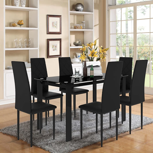 AWQM Tempered Glass Kitchen Dining Table 7 Piece Set 6 Dining Table