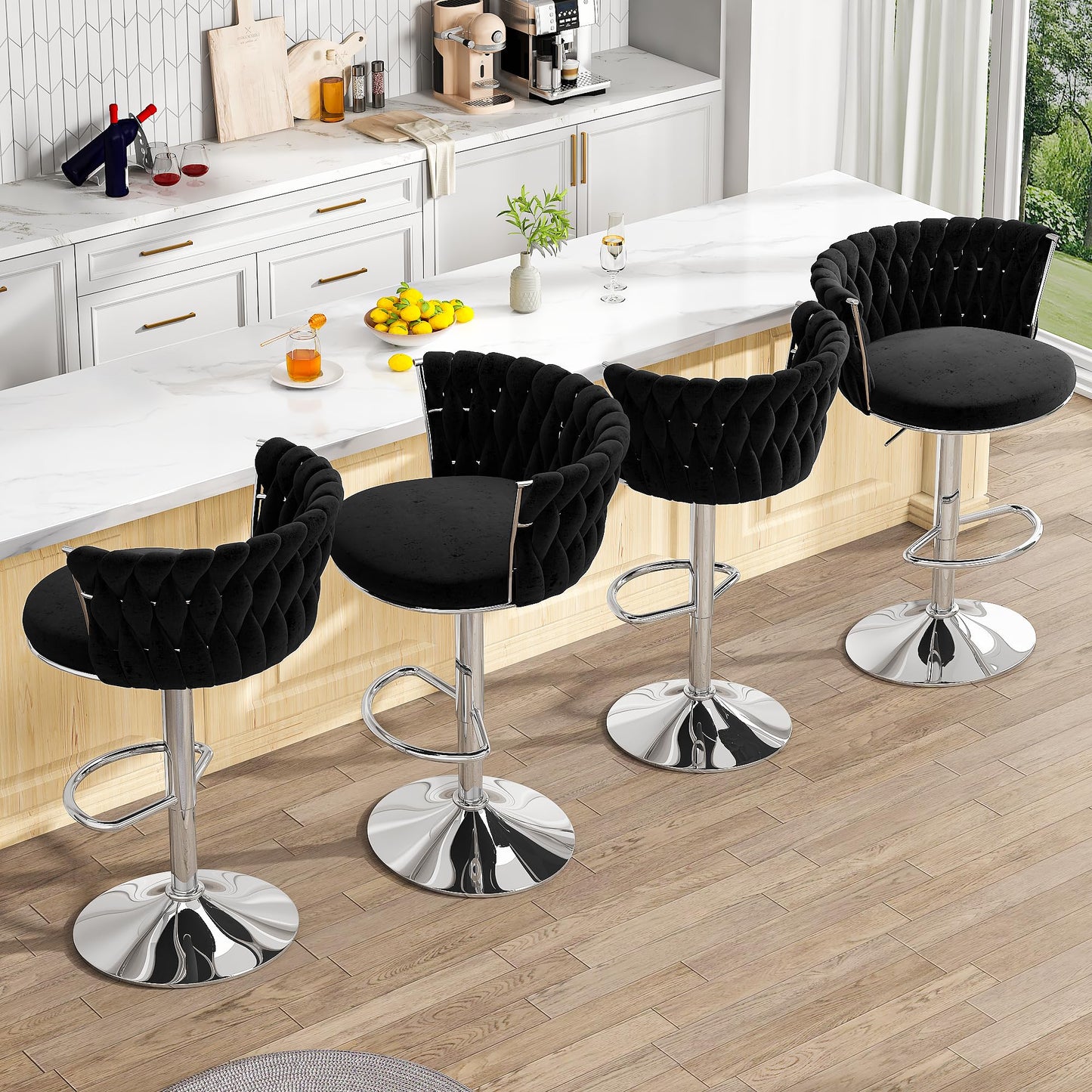 AWQM Bar Stool Set  Velvet Swivel Chair