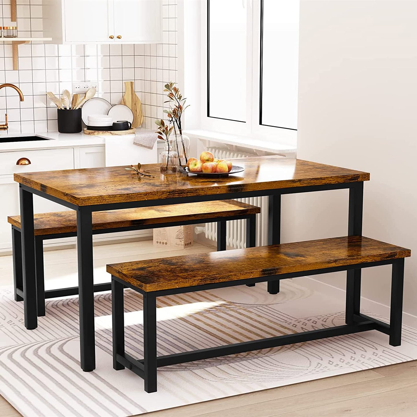 AWQM Industrial Wooden Kitchen Table and Chairs Set Dining Table Set for 4