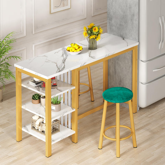 AWQM Bar Set, Modern Marble 2 Velvet Stools