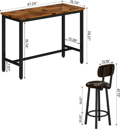 AWQM Industrial Wooden Dining Table Set with 2 Bars for 4 People