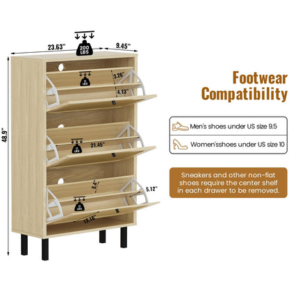 AWQM  Freestanding shoe cabinet with 3 rattan flip-up drawers