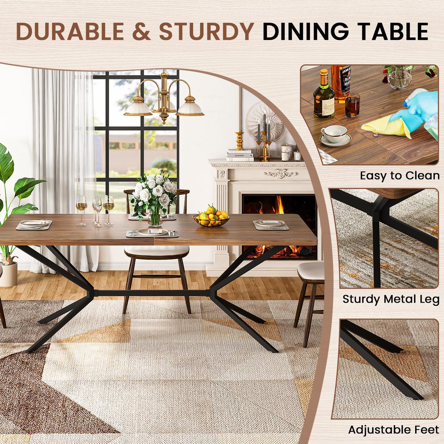 AWQM Industrial Wooden Mid-Century Modern Dining Table 6-8 Dining Table