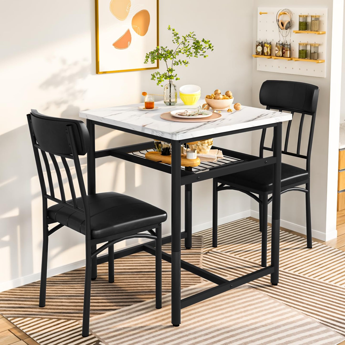 AWQM marble dining table 2 person square dining table set