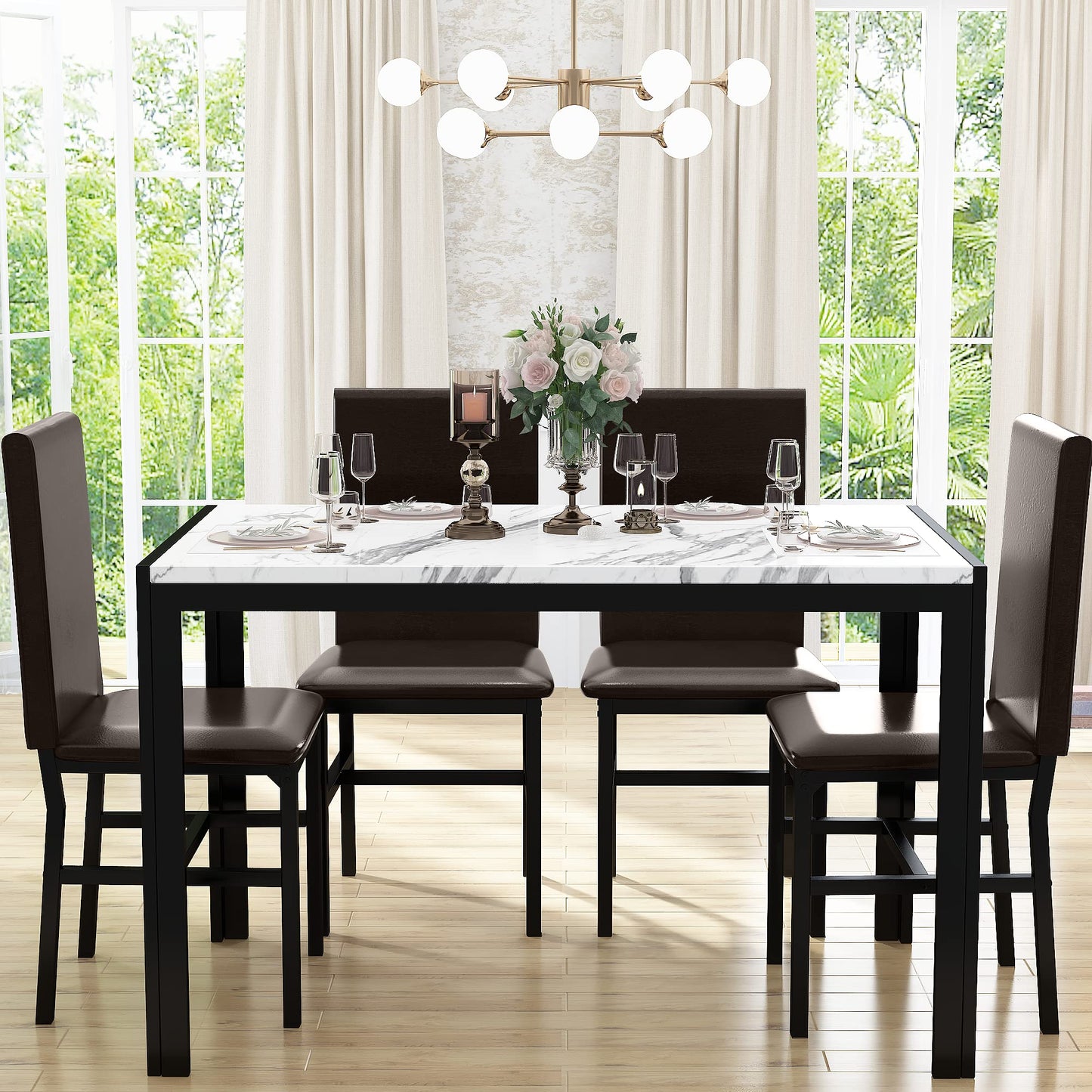 AWQM Marble Dining Table 5-Piece Dining Table Set for 4 People