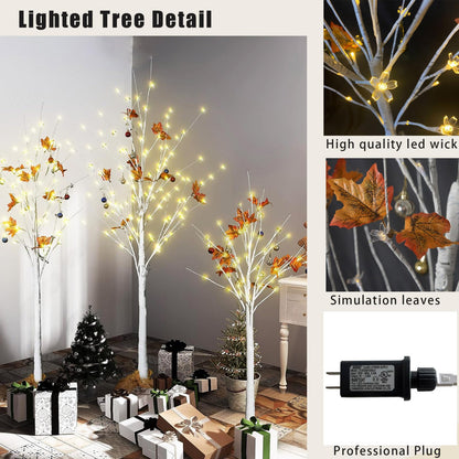 AWQM 4-Foot, 5-Foot and 6-Foot Lighted Cherry Blossom Trees, 3-Pack, 200 LED