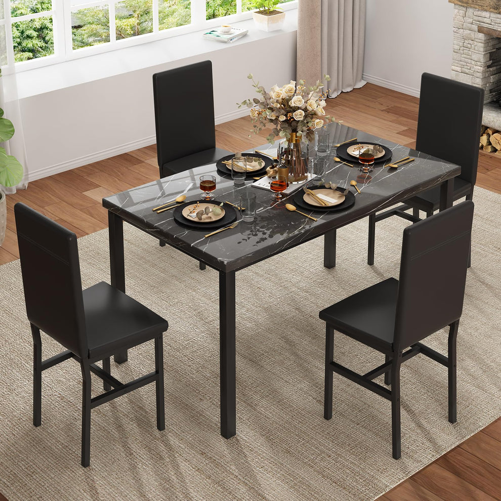 AWQM Modern Kitchen Marble Dining Table Set for 4