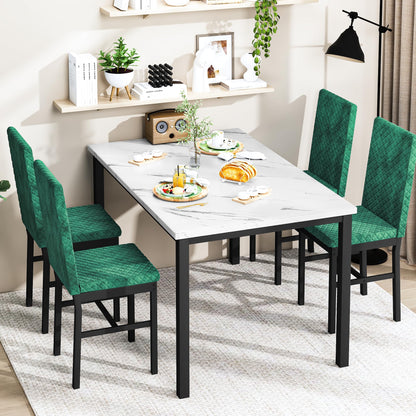 AWQM marble dining table, dining table for 4, velvet stool dining table