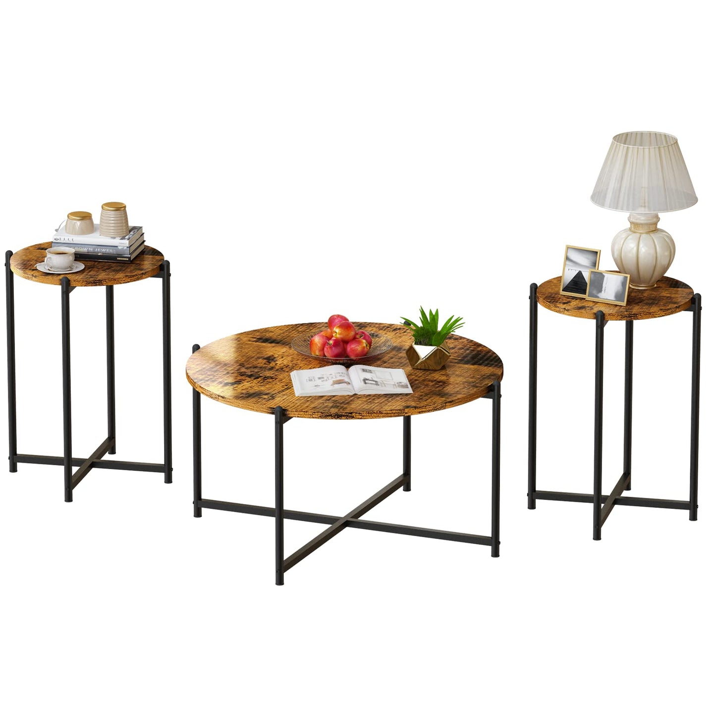 AWQM Faux Marble Coffee Table Set of 3, 1 Coffee Table and 2 Side Tables