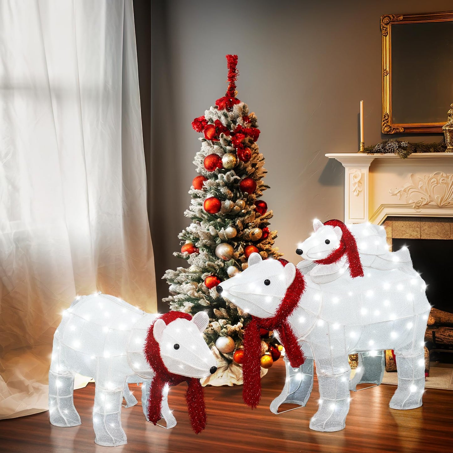 AWQM 3 Piece Light Up Polar Bear Family Holiday Light Up Decorations