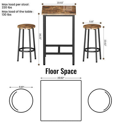 AWQM 3 Piece Bistro Table Set for 2, Kitchen Square Breakfast Table Set, Bar Table